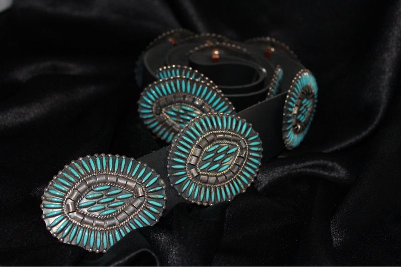 Sterling Silver and Turquoise Zuni Needlepoint Concho Belt