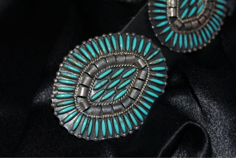 Sterling Silver and Turquoise Zuni Needlepoint Concho Belt
