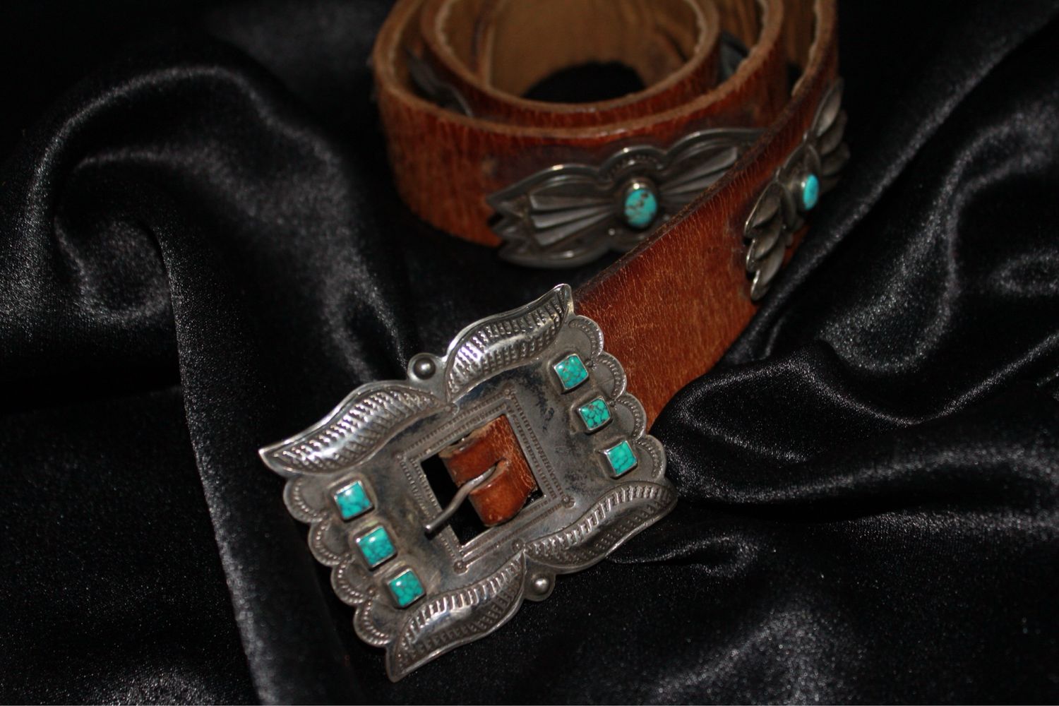 Brown Leather Belt w Sterling Silver Pieces