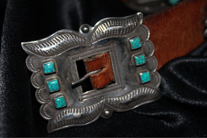 Brown Leather Belt w Sterling Silver Pieces