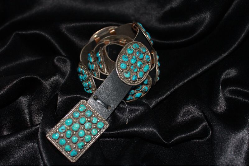 Beautiful Sterling Silver + Turquoise Round Concho Belt