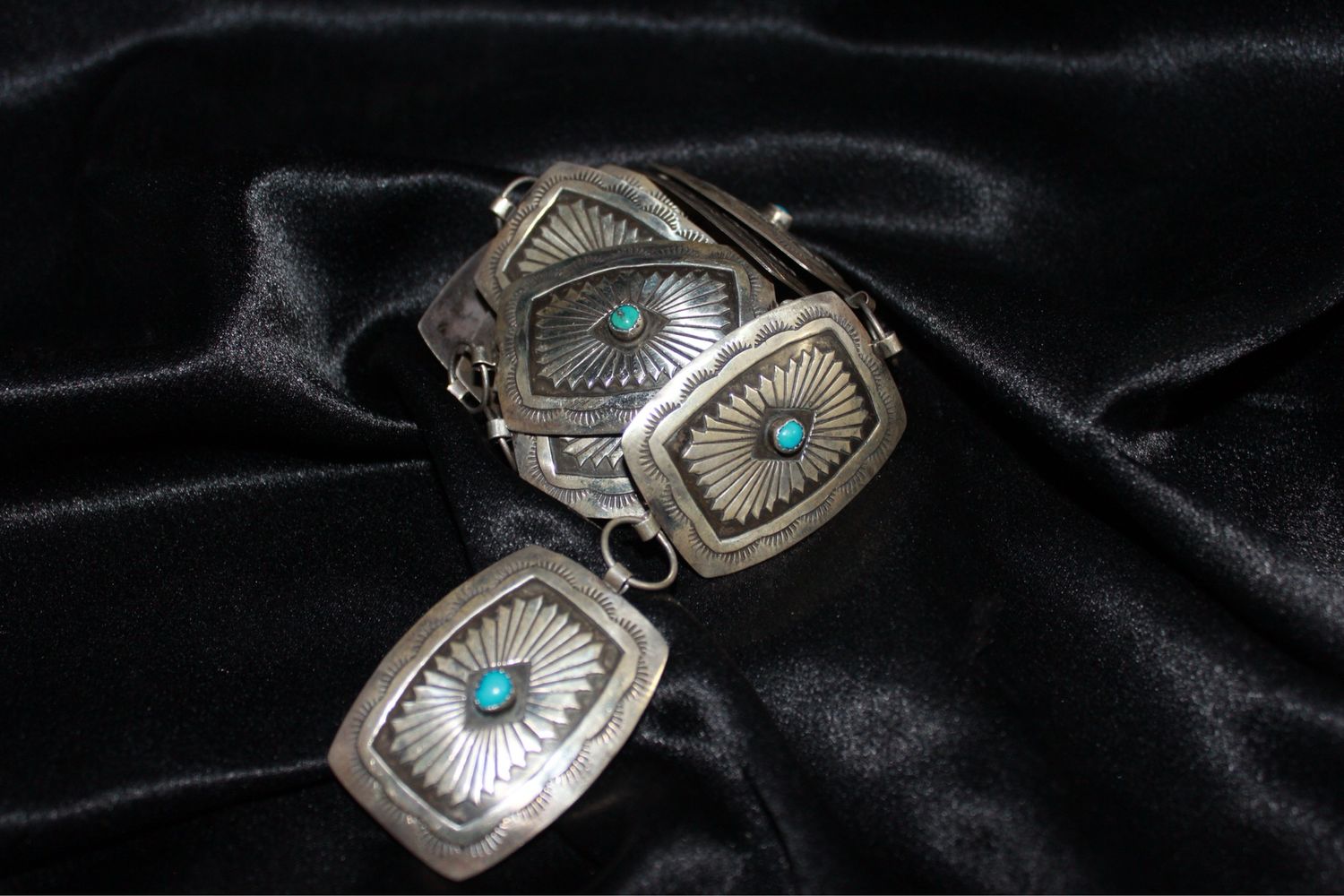 Sterling Silver and Turquoise Link Style Concho Belt