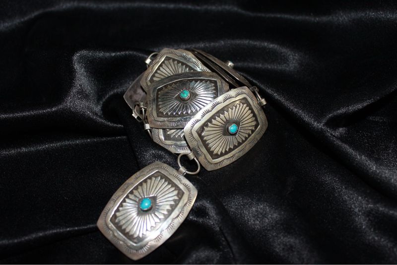 Sterling Silver and Turquoise Link Style Concho Belt