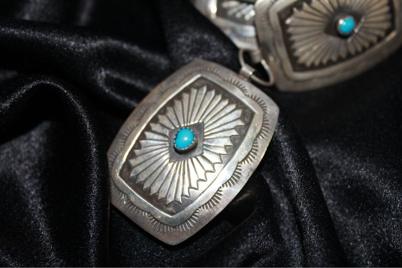 Sterling Silver and Turquoise Link Style Concho Belt