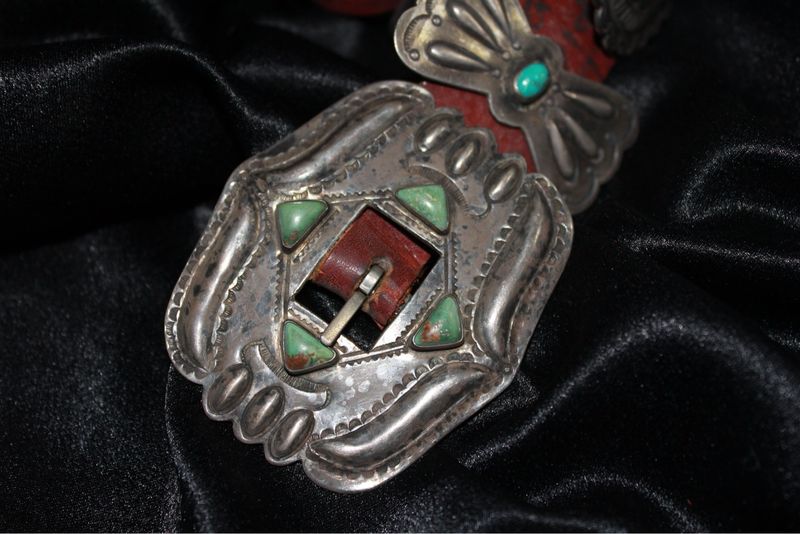 Vintage Sterling Silver and Turquoise Concho Belt