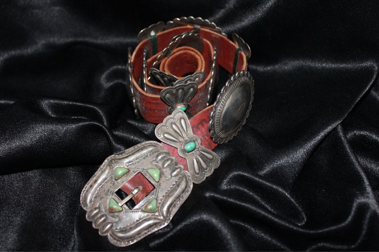 Vintage Sterling Silver and Turquoise Concho Belt