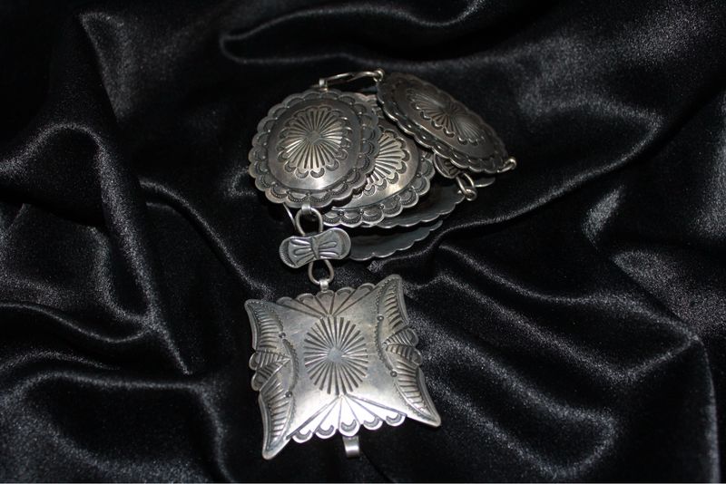 Sterling Silver Stamped Link Style Concho Belt