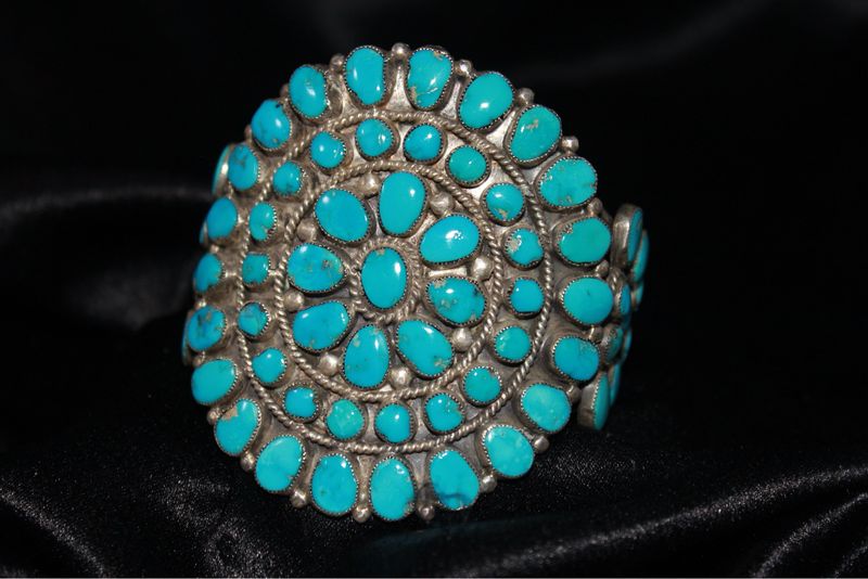 Navajo Sterling Silver and Blue Gem Turquoise Cluster Bracelet