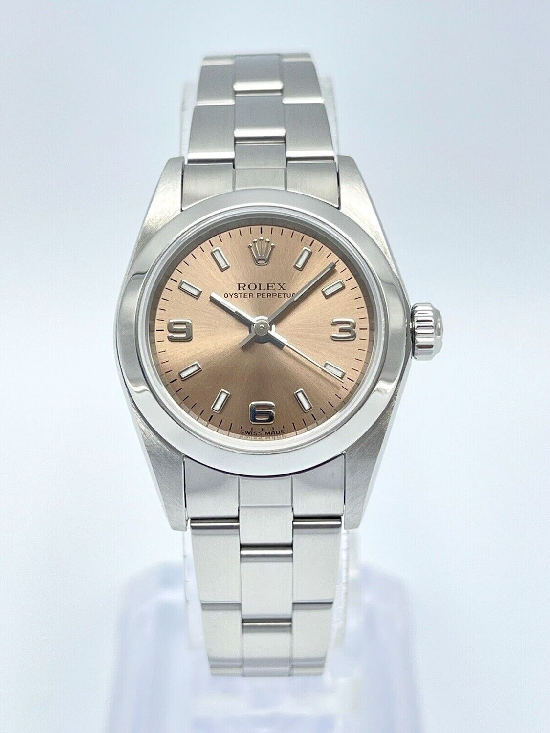 Ladies Rolex Oyster Perpetual 76080 24mm 3 6 9 Arabic Salmon Bronze Dial