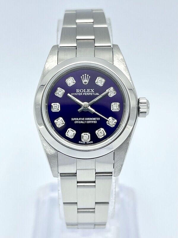 Purple Rolex Oyster Perpetual 76080 24mm Diamond Dial Stainless Steel Ladies Box
