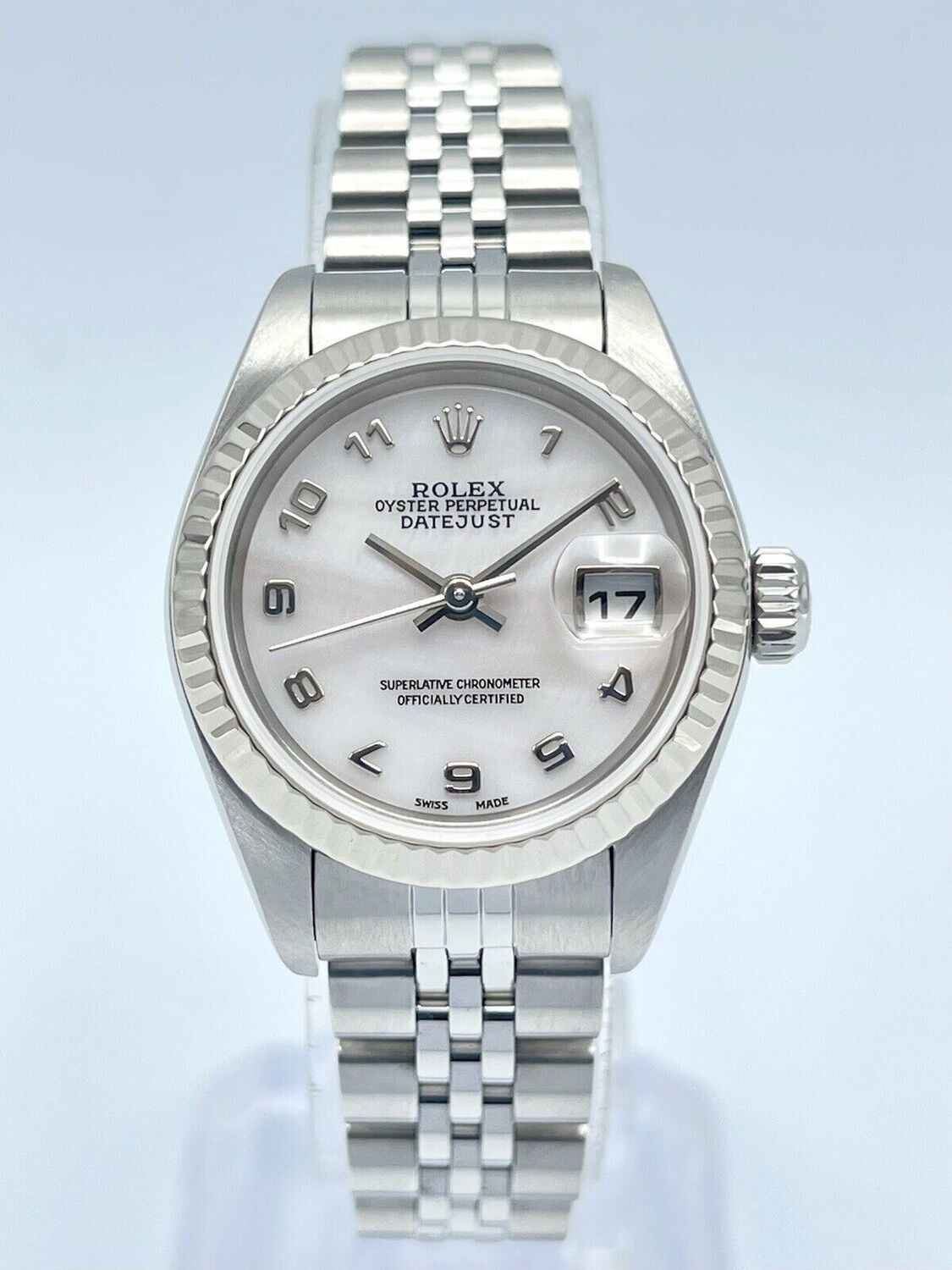 Ladies Rolex Datejust 26mm 79174 Factory MOP Arabic Numeral Fluted Gold Bezel