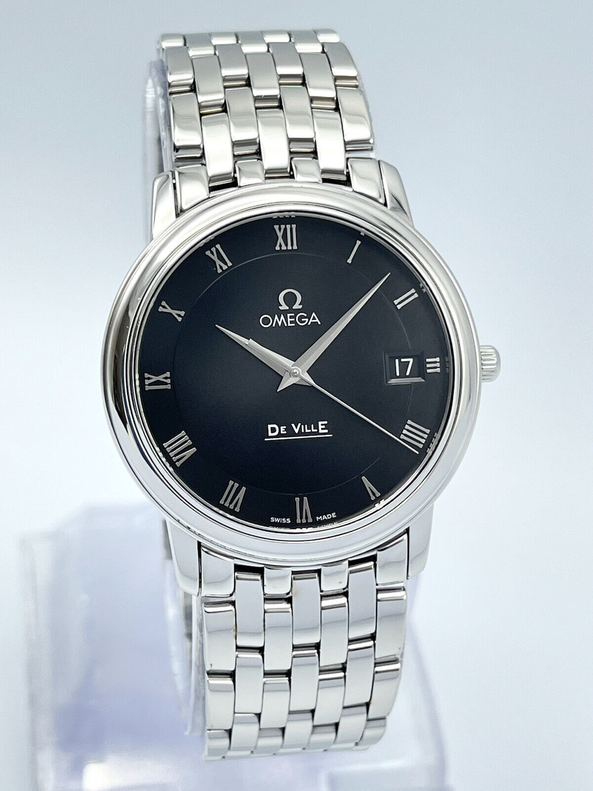 Omega De Ville 34mm Black Dial Quartz 4510.52 Slim Dress Watch 