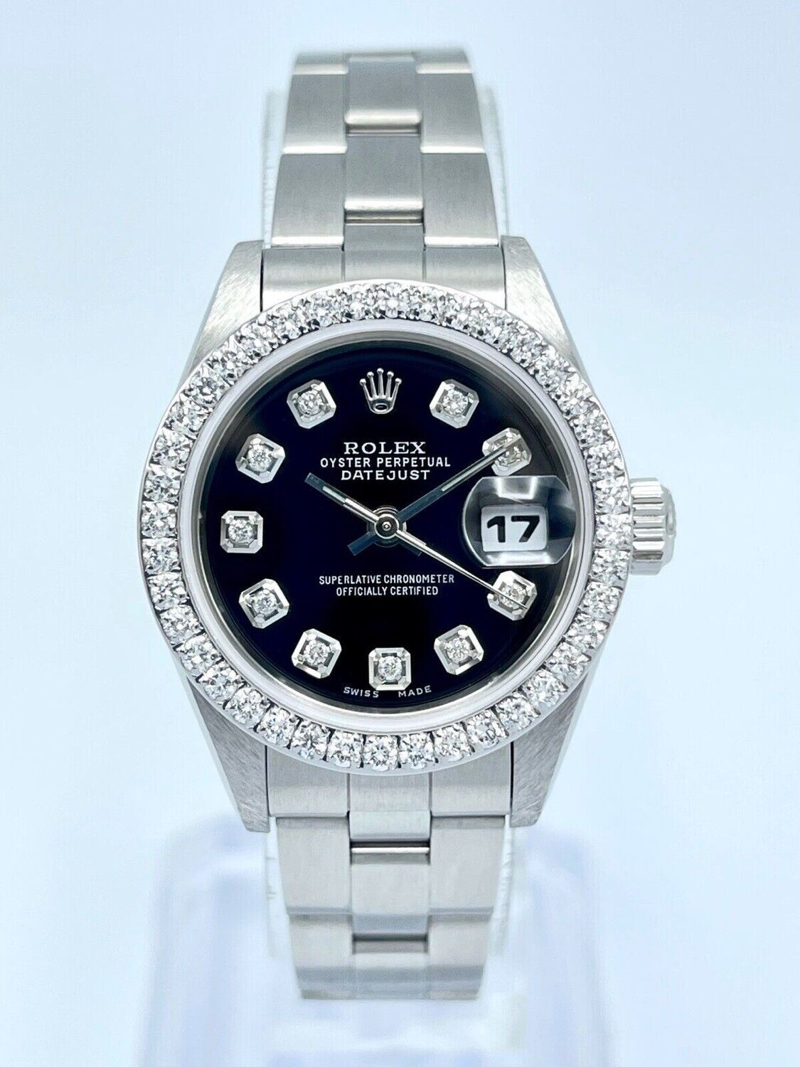 Black Rolex Datejust 26mm 69160 Diamond Dot Dial &amp; Diamond Bezel Box Papers