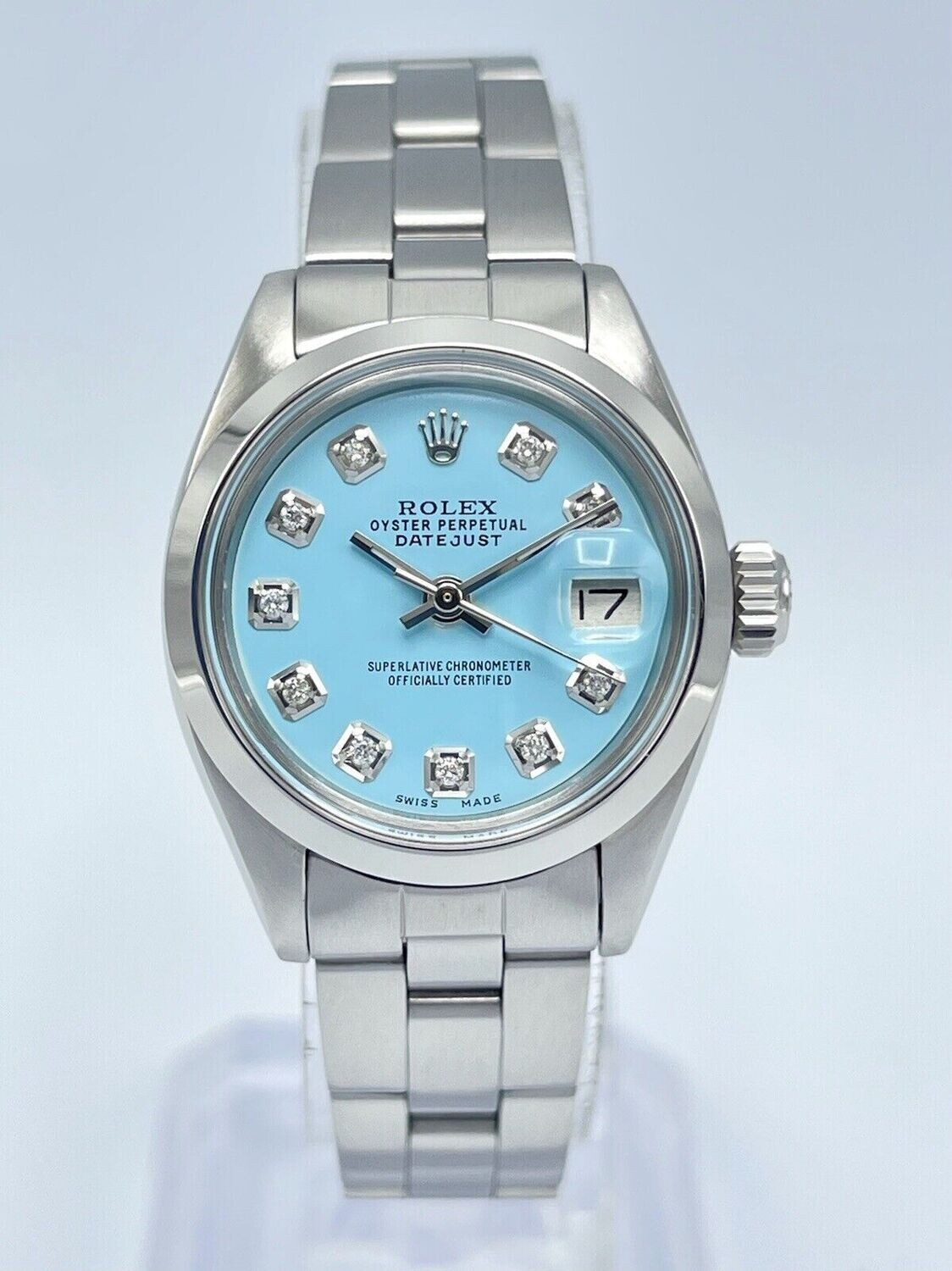 Rolex Datejust Ladies 26mm 6916 Tiffany Blue Diamond Dial Smooth Bezel Serviced