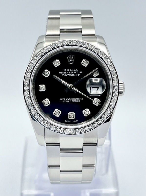 Rolex Datejust 116200 36mm Gents Black Diamond Dial &amp; Diamond Bezel Oyster Box