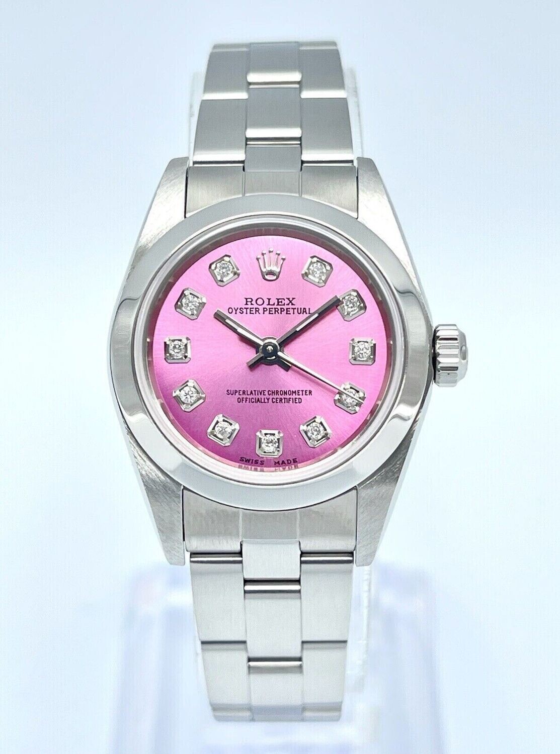 Ladies Rolex Oyster Perpetual 76080 24mm Pink Diamond Dial Watch Oyster Bracelet