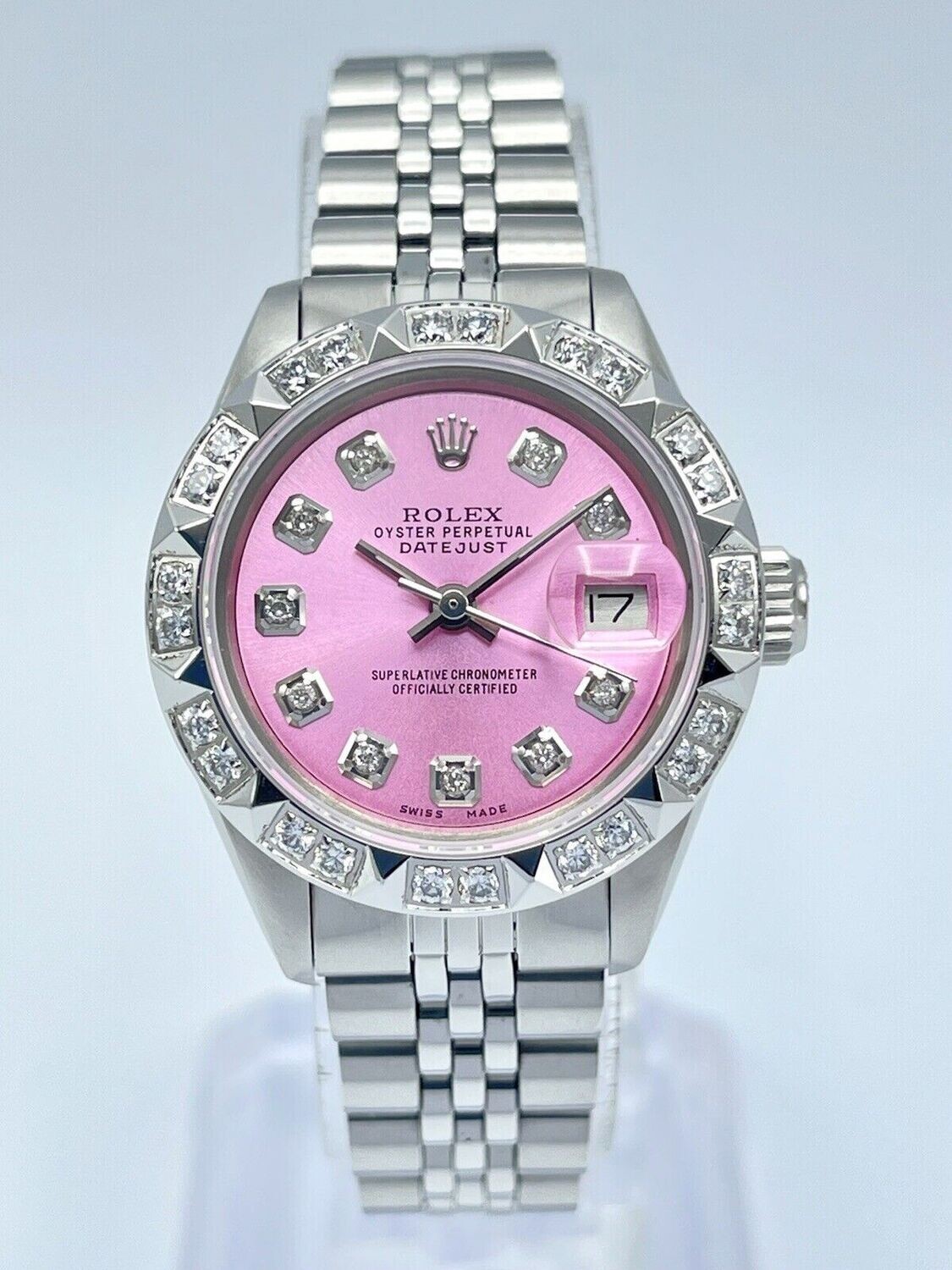 Ladies Rolex Datejust 26mm 6917 Pink Diamond Dial Jubilee Pyramid CZ Bezel