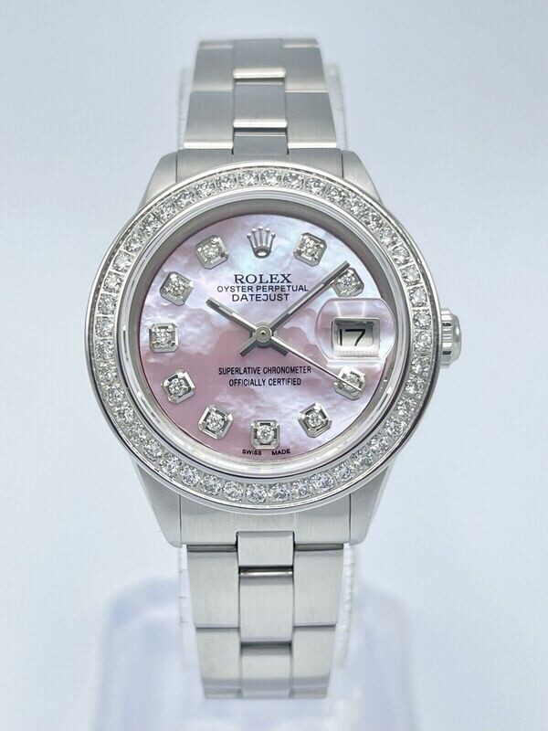 Ladies Rolex Datejust 26mm 6919 Pink MOP Diamond Dial Diamond Bezel Oyster
