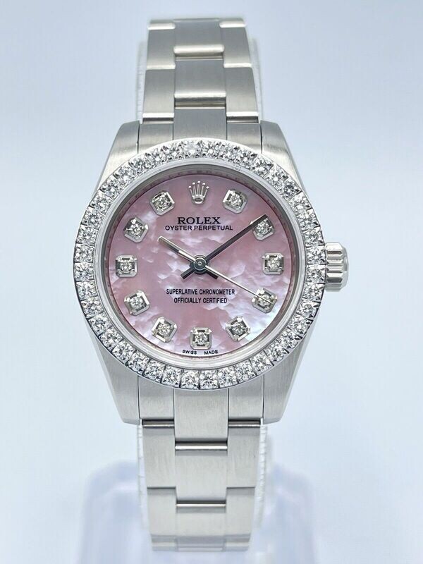 Ladies Rolex Oyster Perpetual 176200 26mm Pink MOP Diamond Dial Diamond Bezel
