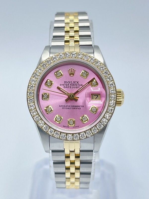 Ladies Rolex Datejust 26mm 69173 Pink Diamond Dial Diamond Bezel Jubilee Box