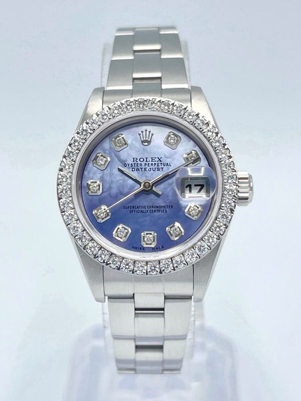 Rolex Datejust Ladies 26mm 79160 Purple MOP Diamond Dial Diamond Bezel Papers