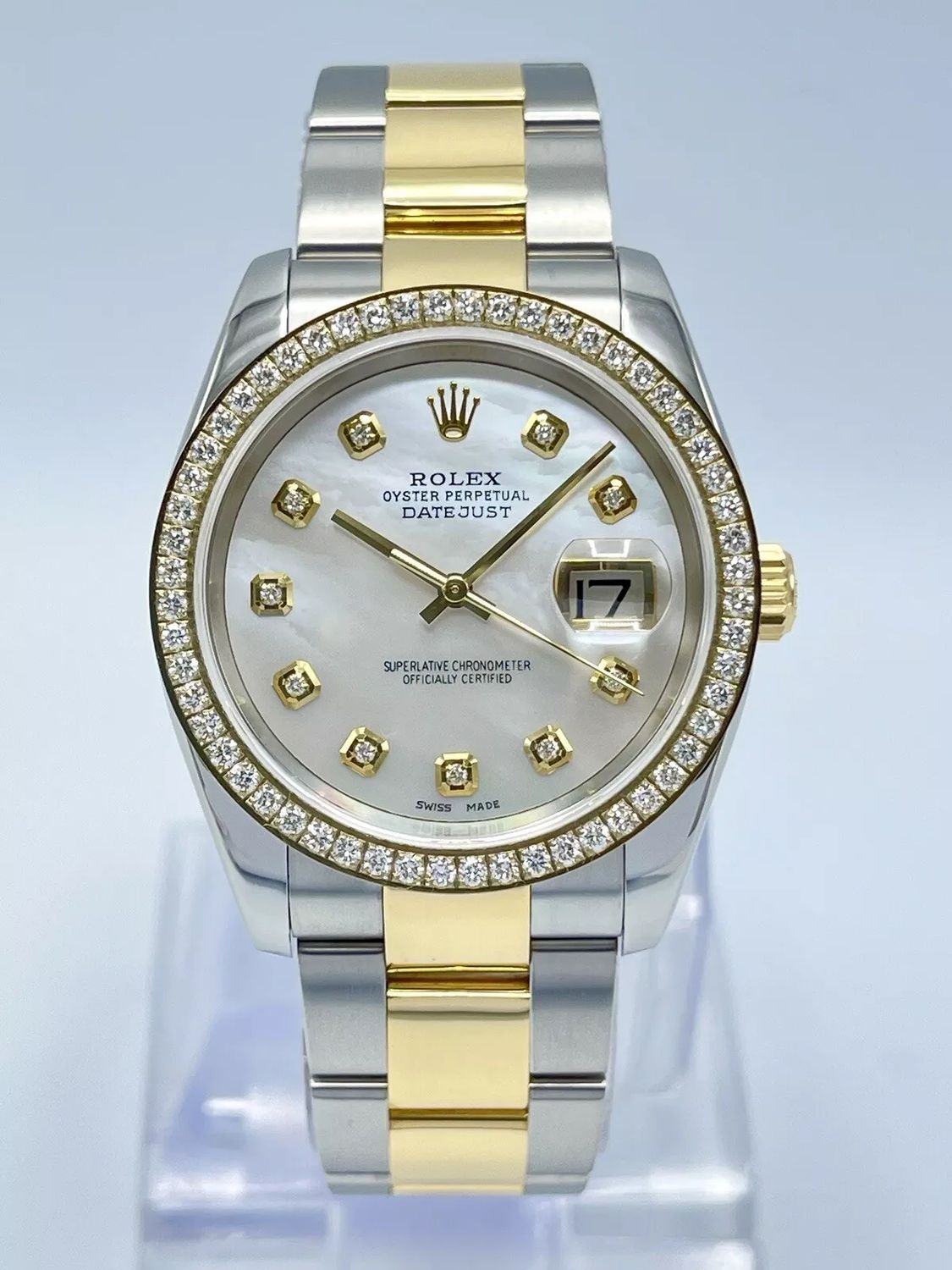 Rolex Datejust 116203 36mm Gents MOP Diamond Dial &amp; Diamond Bezel Two Tone Gold
