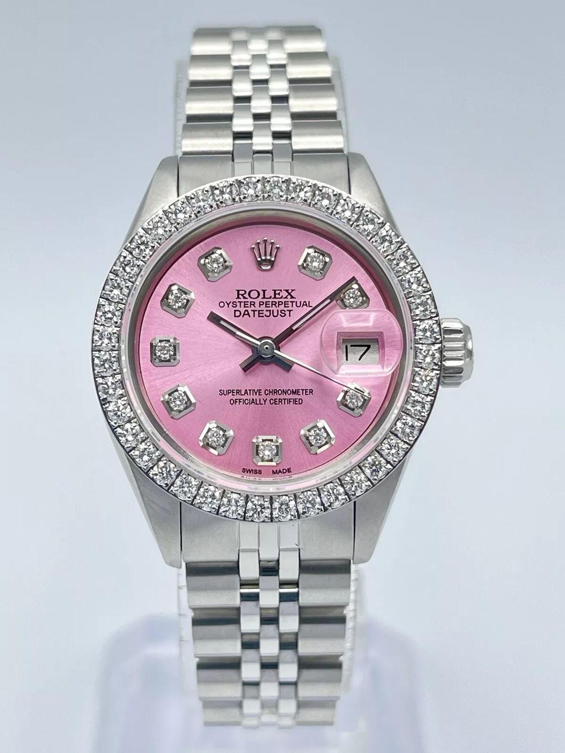 Ladies Rolex Datejust 26mm 6924 Pink Diamond Dial Diamond Bezel Jubilee Box