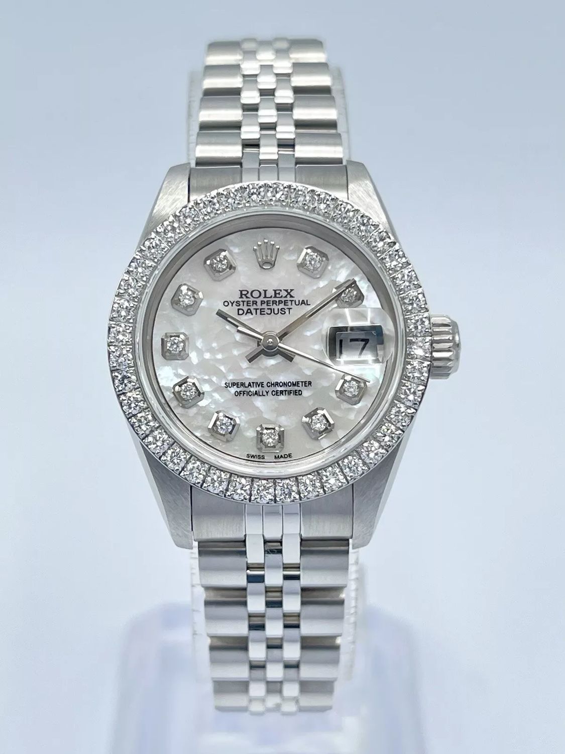 Rolex Datejust Ladies 26mm 69240 MOP Diamond Dial Diamond Bezel Box Jubilee
