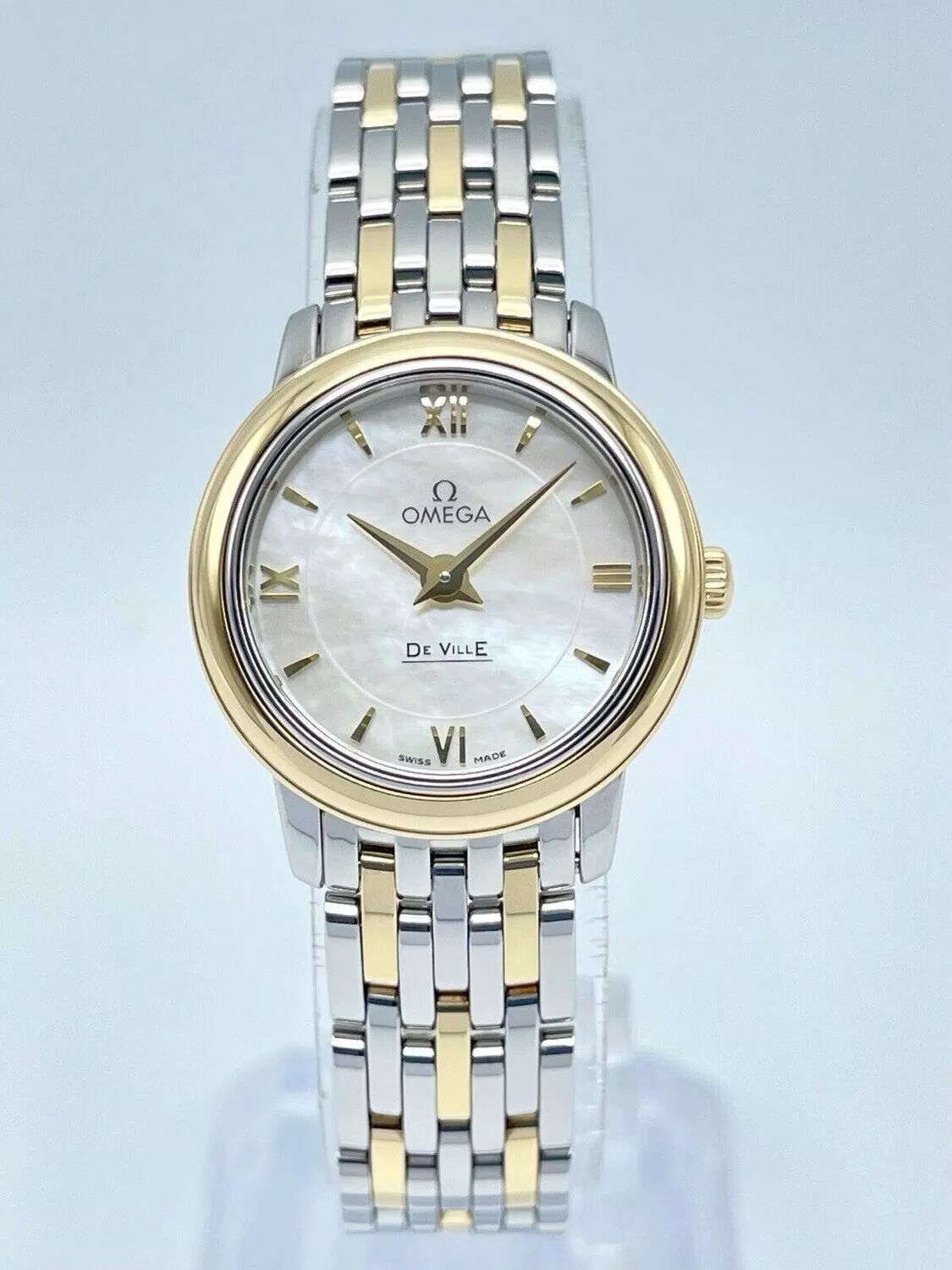 Omega De Ville Prestige Mother of Pearl Two Tone 24.4 mm Steel &amp; Yellow Gold MOP