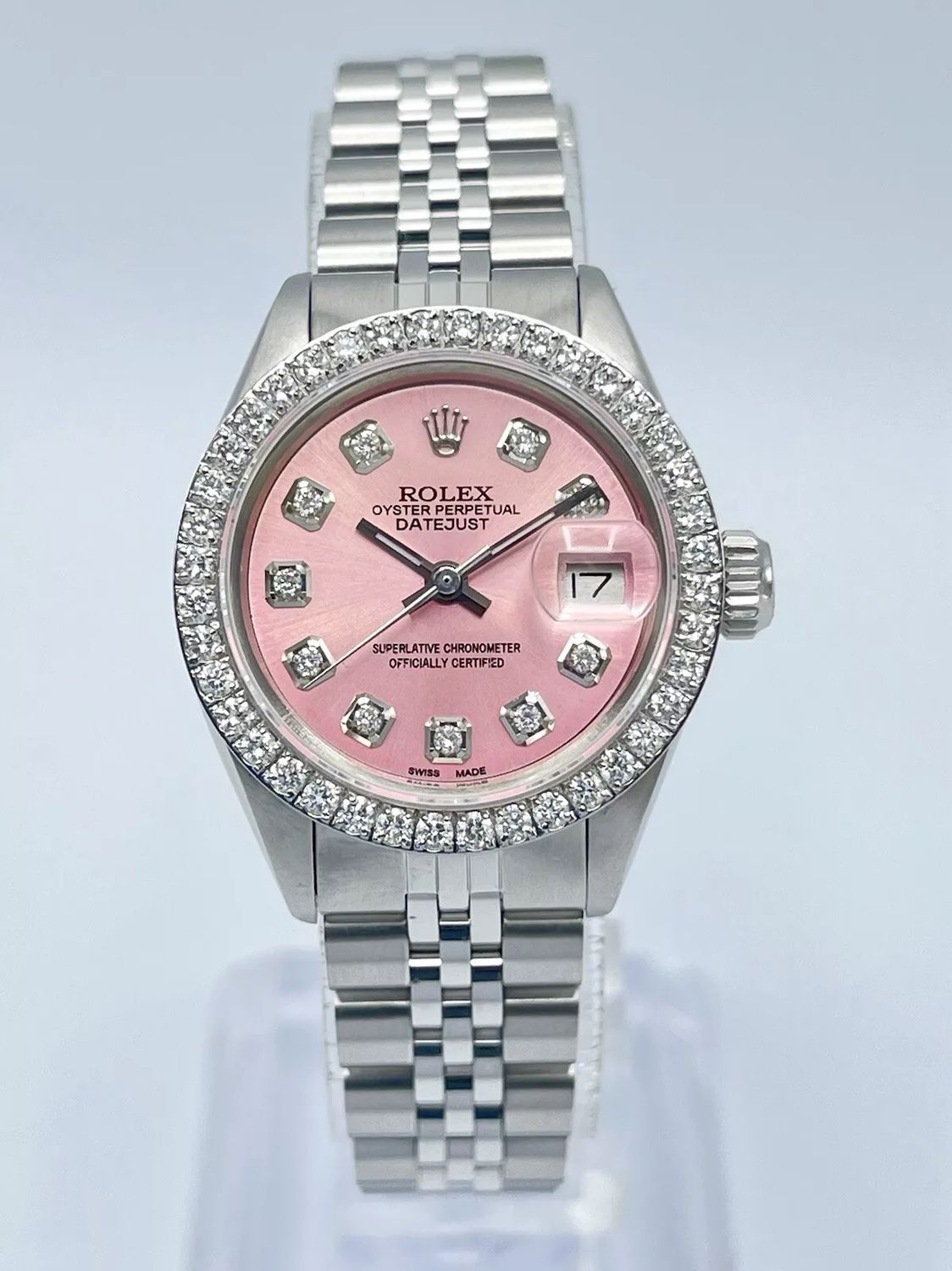 Ladies Rolex Datejust 26mm 6924 Pink Diamond Dial Diamond Bezel Jubilee Box