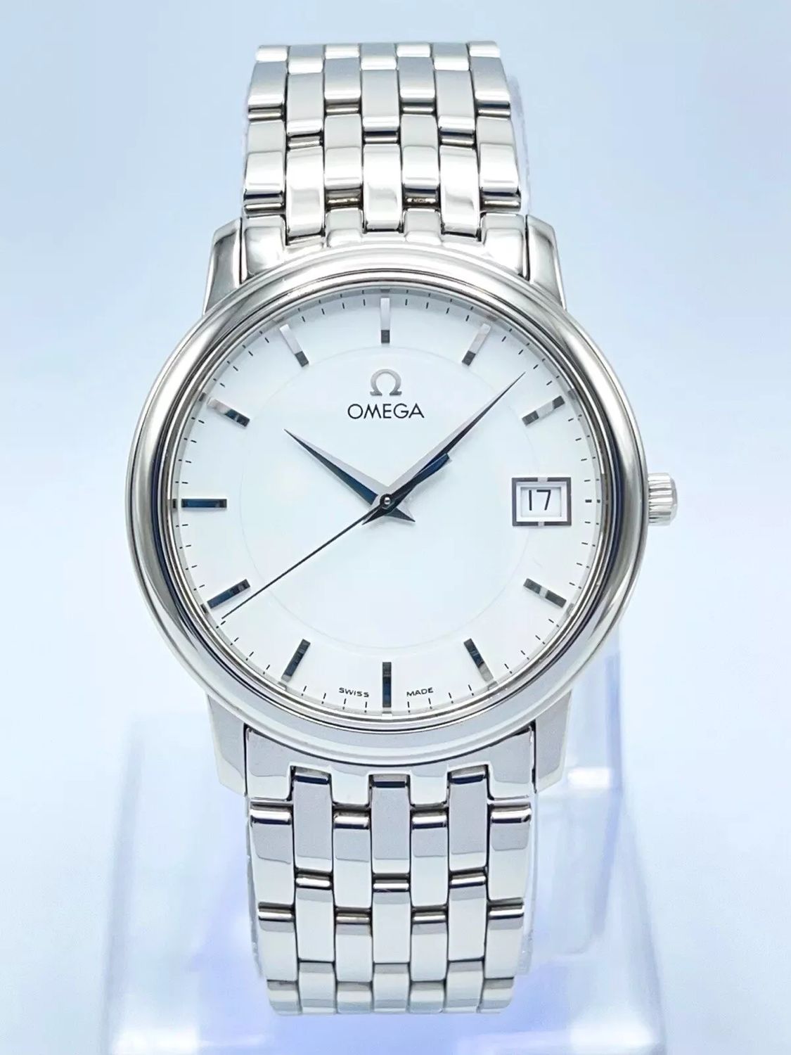 Omega De Ville 34mm White Dial Quartz 4510.21 Slim Dress Watch Steel