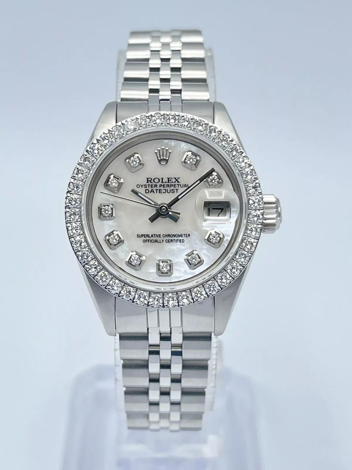 Ladies Rolex Datejust 26mm 6924 Pearl MOP Diamond Dial Diamond Bezel Jubilee