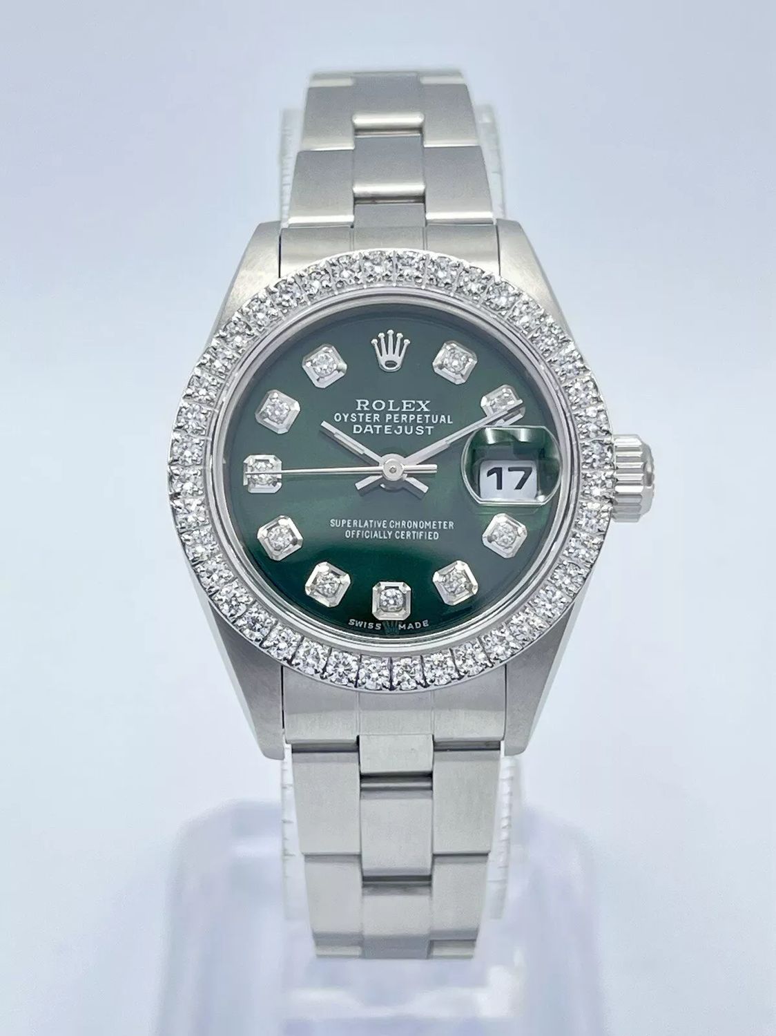 Rolex Datejust Ladies 26mm 79160 Green Diamond Dial Diamond Bezel Box Oyster