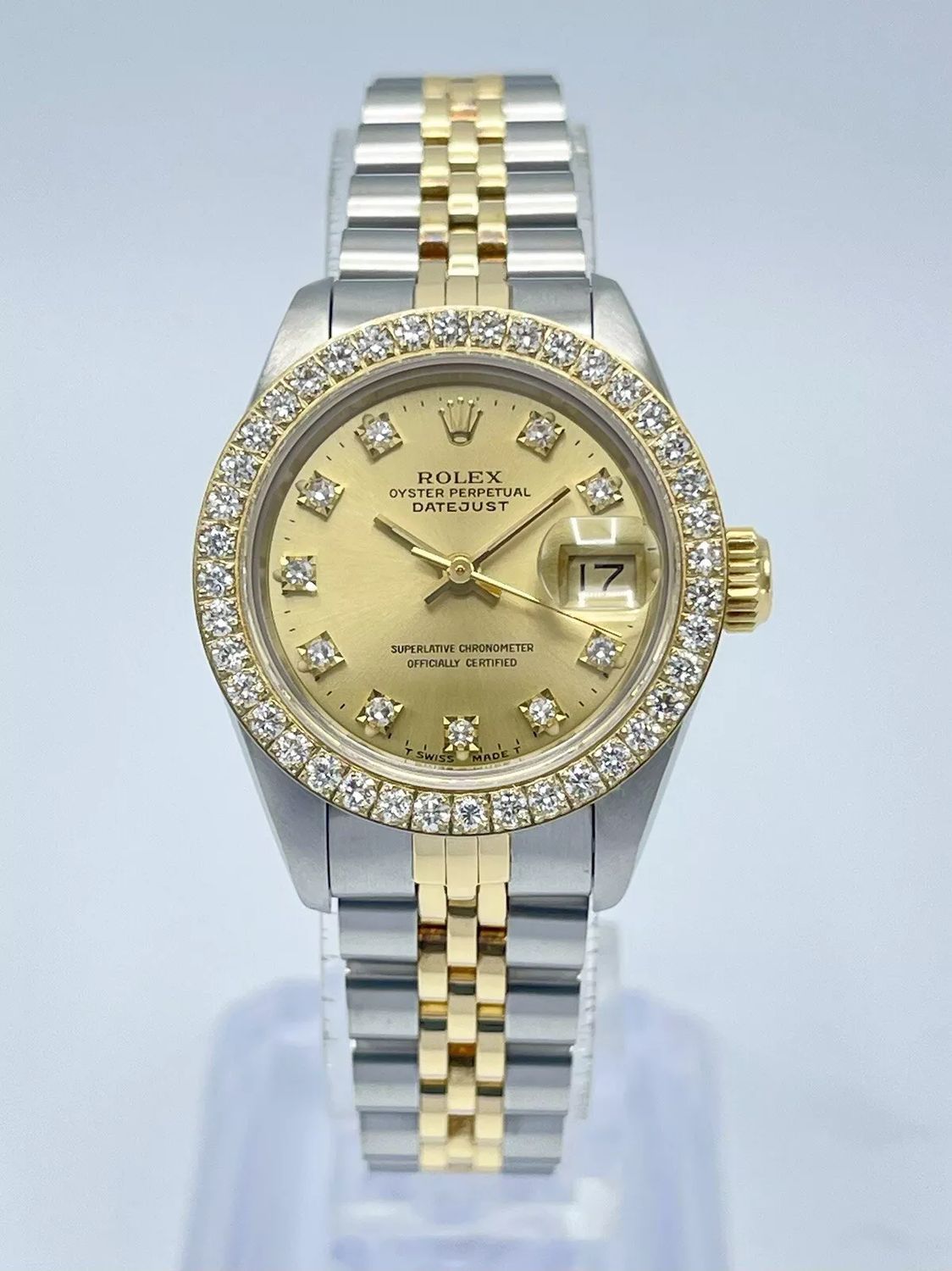 Ladies Rolex Datejust 26mm 69173 Champagne Factory Diamond Dial Diamond Bezel