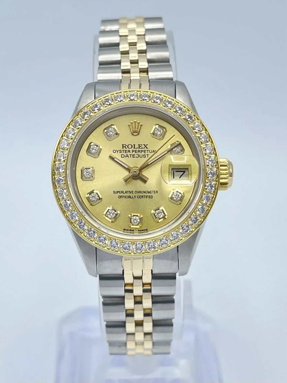 Rolex Datejust Ladies 26mm Two Tone 6917 Gold Champagne Diamond Dial CZ Bezel