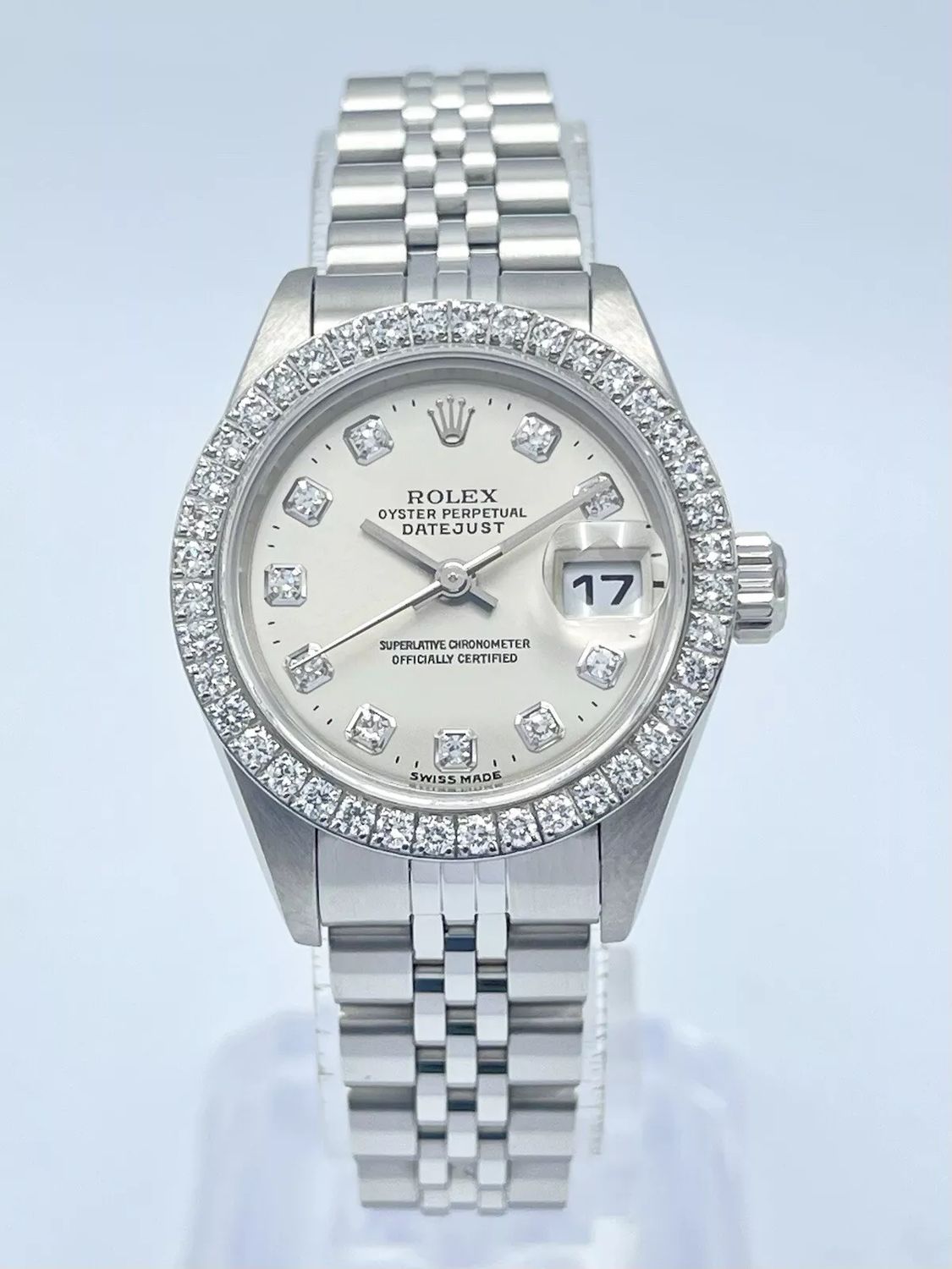 Ladies Rolex Datejust 26mm 79174 Silver Factory Diamond Dial Diamond Bezel