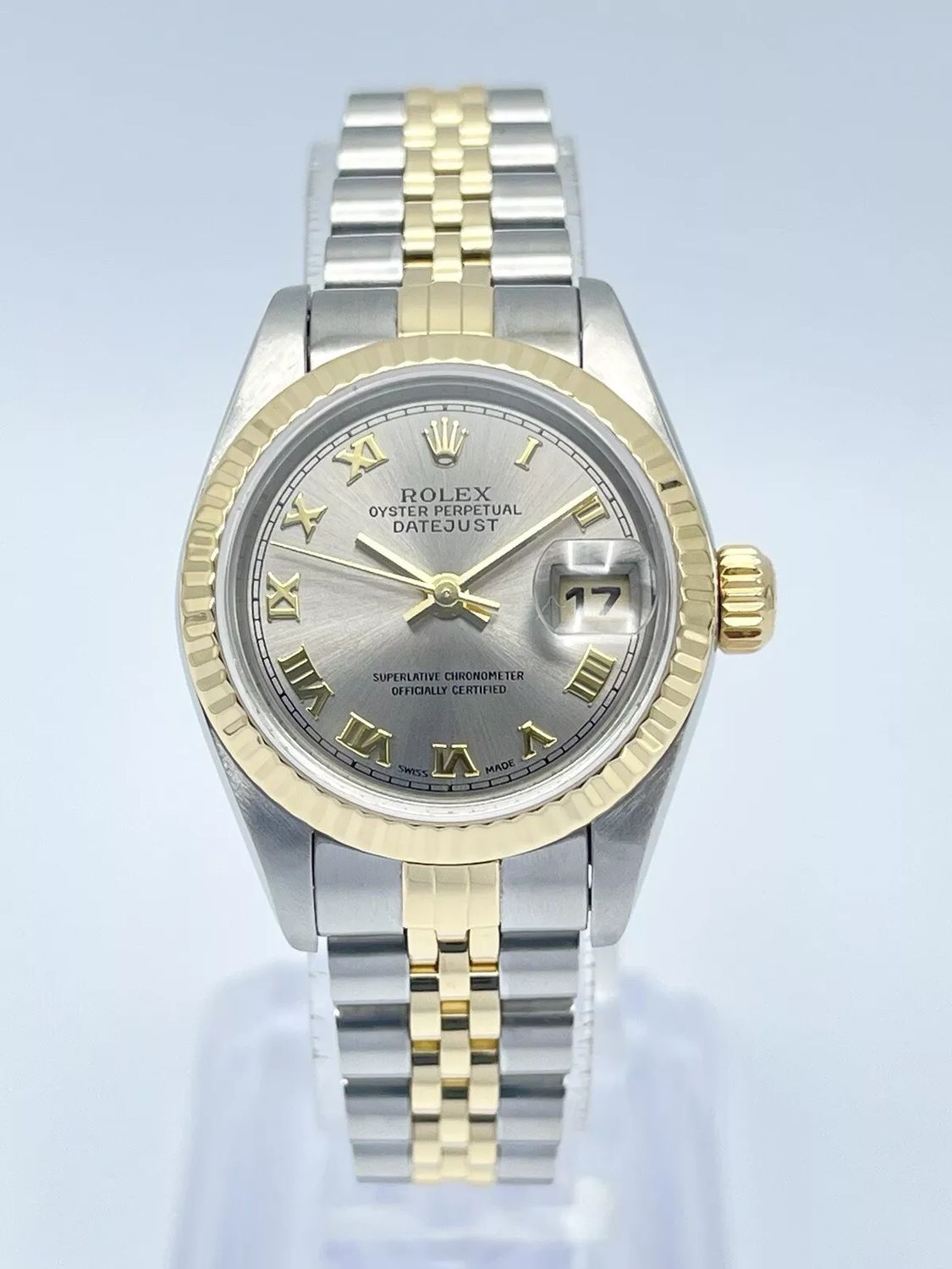Ladies Rolex Datejust 26mm 79173 Factory Slate Grey Dial Fluted Gold Jubilee