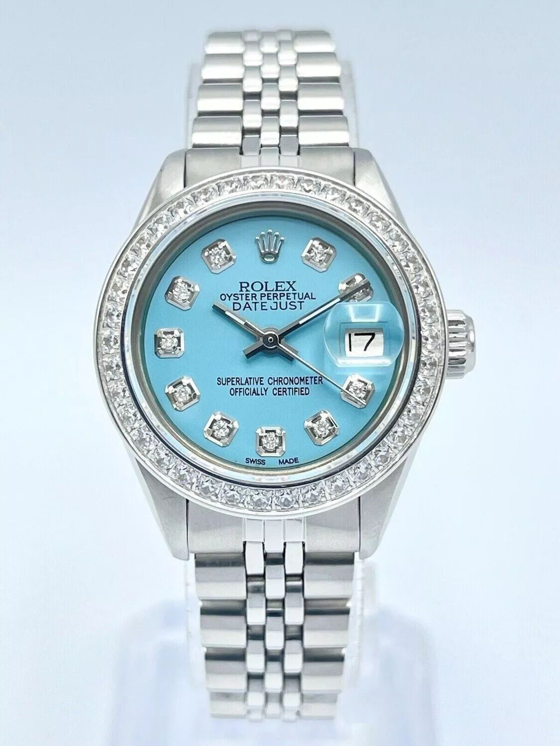Rolex Datejust Ladies 26mm 6916 Blue Diamond Dial CZ Bezel Jubilee Box