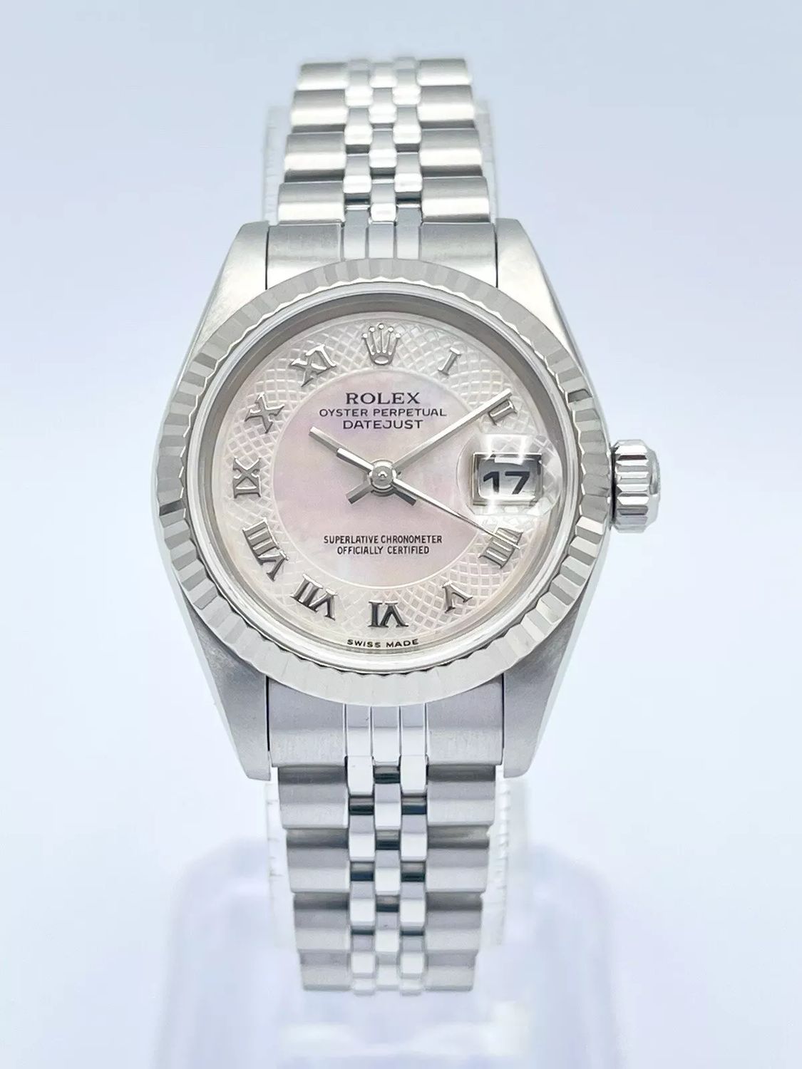 Ladies Rolex Datejust 26mm 79174 Factory MOP Dial Roman White Gold Fluted