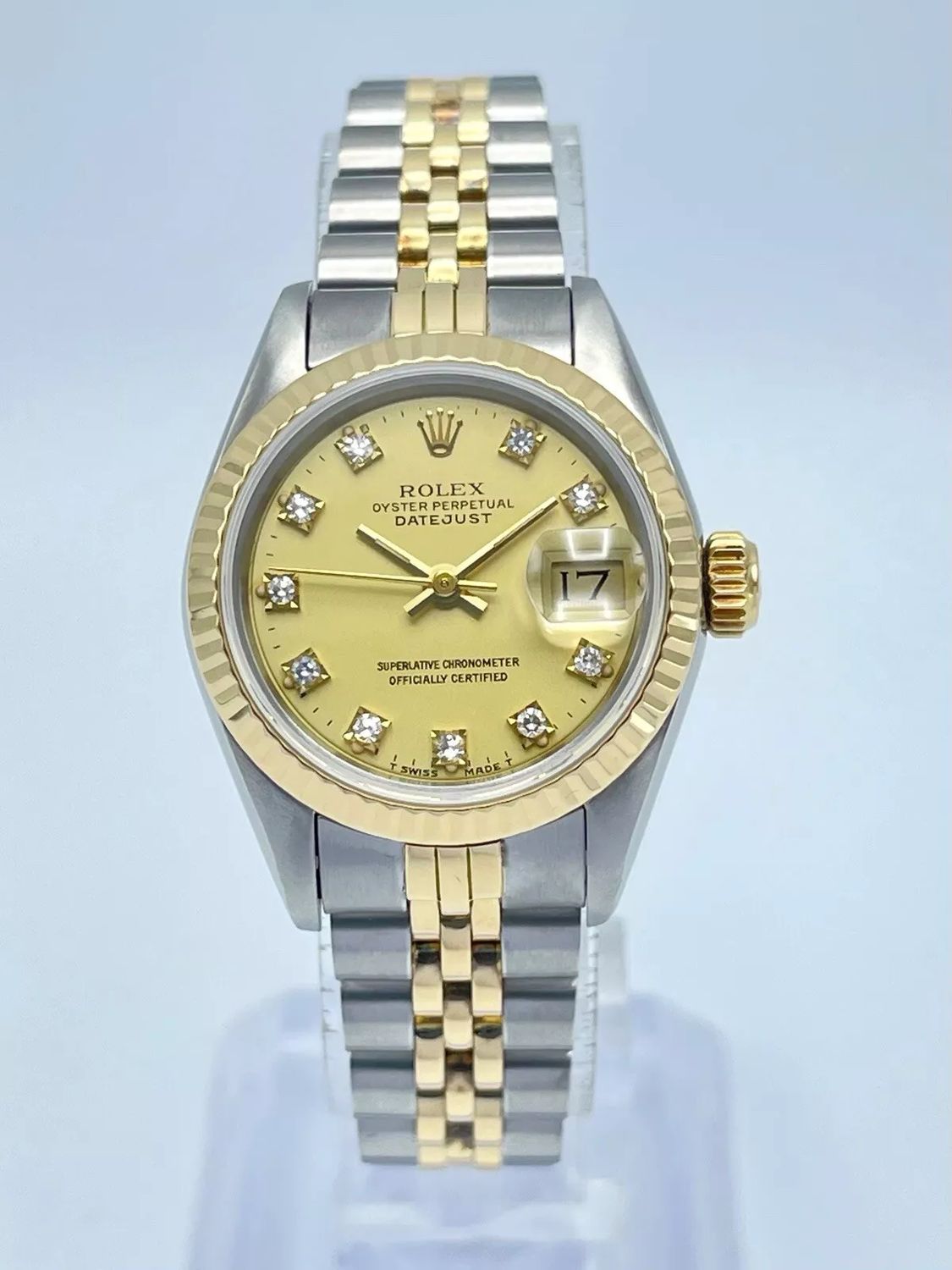 Ladies Rolex Datejust 26mm 69173 Factory Diamond Champagne Dial Gold Jubilee
