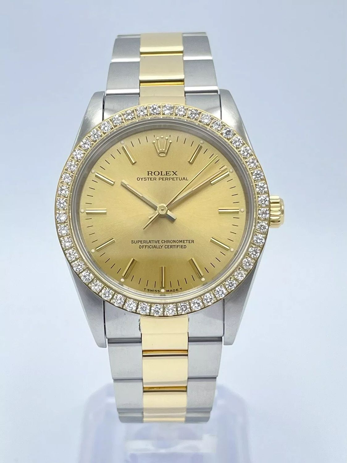 Rolex Oyster Perpetual 34mm 14203 Champagne Dial Diamond Bezel Two Tone 18ct