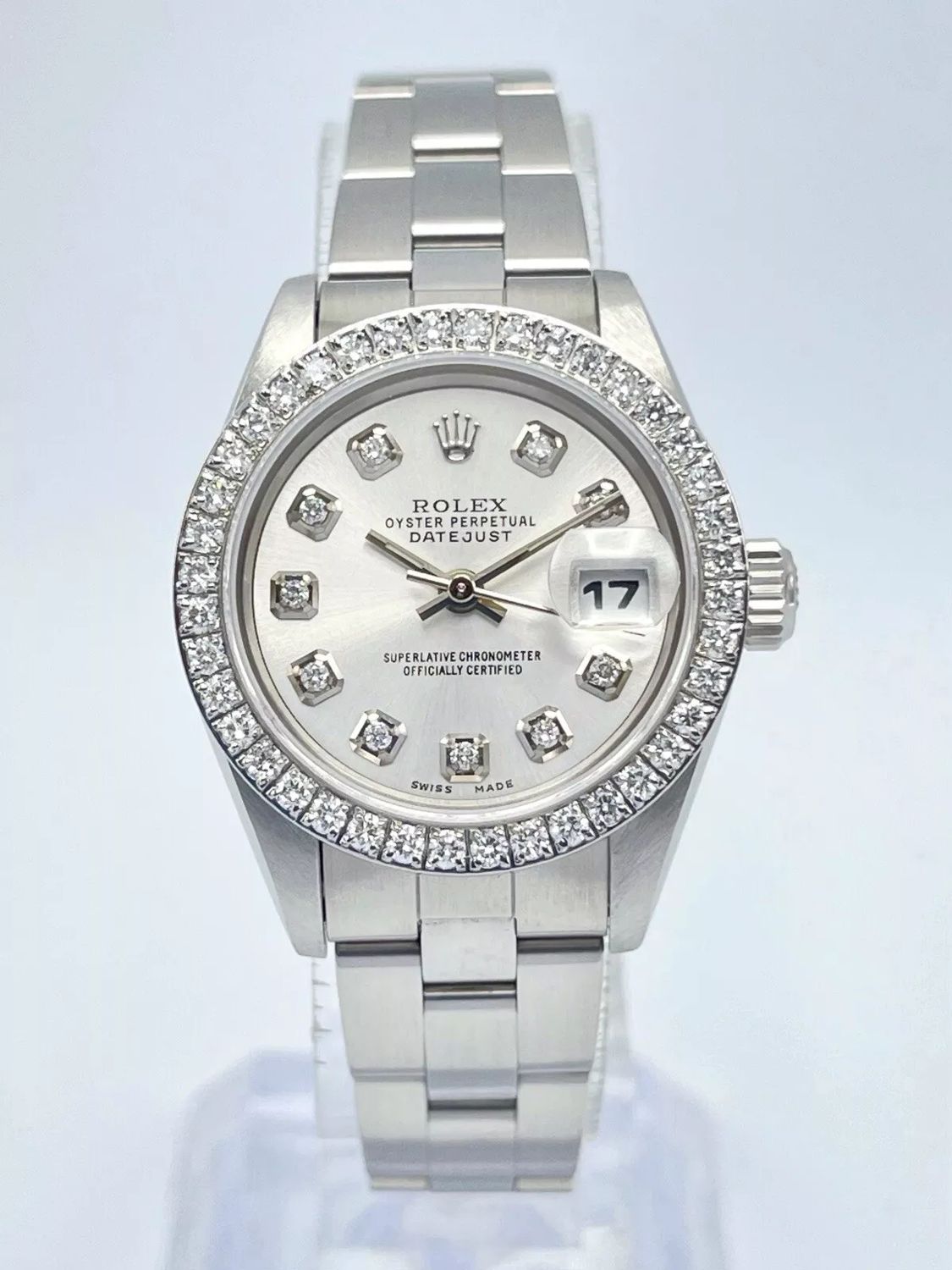 Rolex Datejust Ladies 26mm 69190 Silver Diamond Dial Diamond Bezel Box Papers