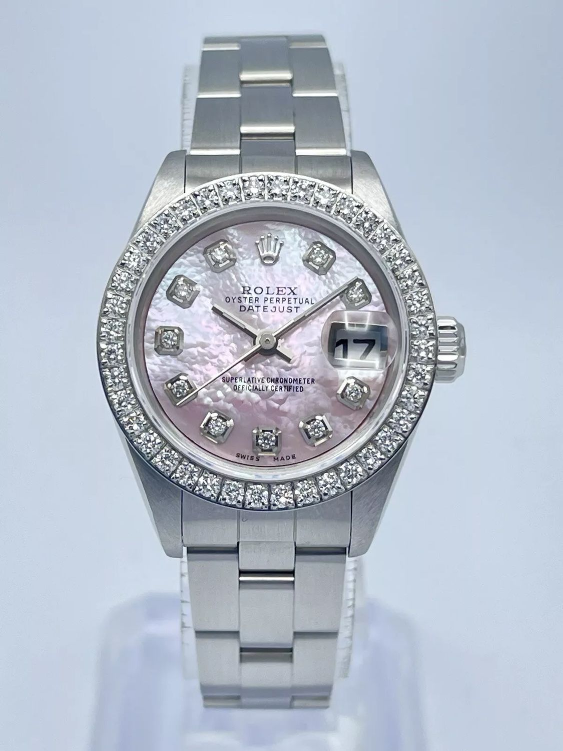 Rolex Datejust Ladies 26mm 79240 Pink MOP Diamond Dial Diamond Bezel Box Papers
