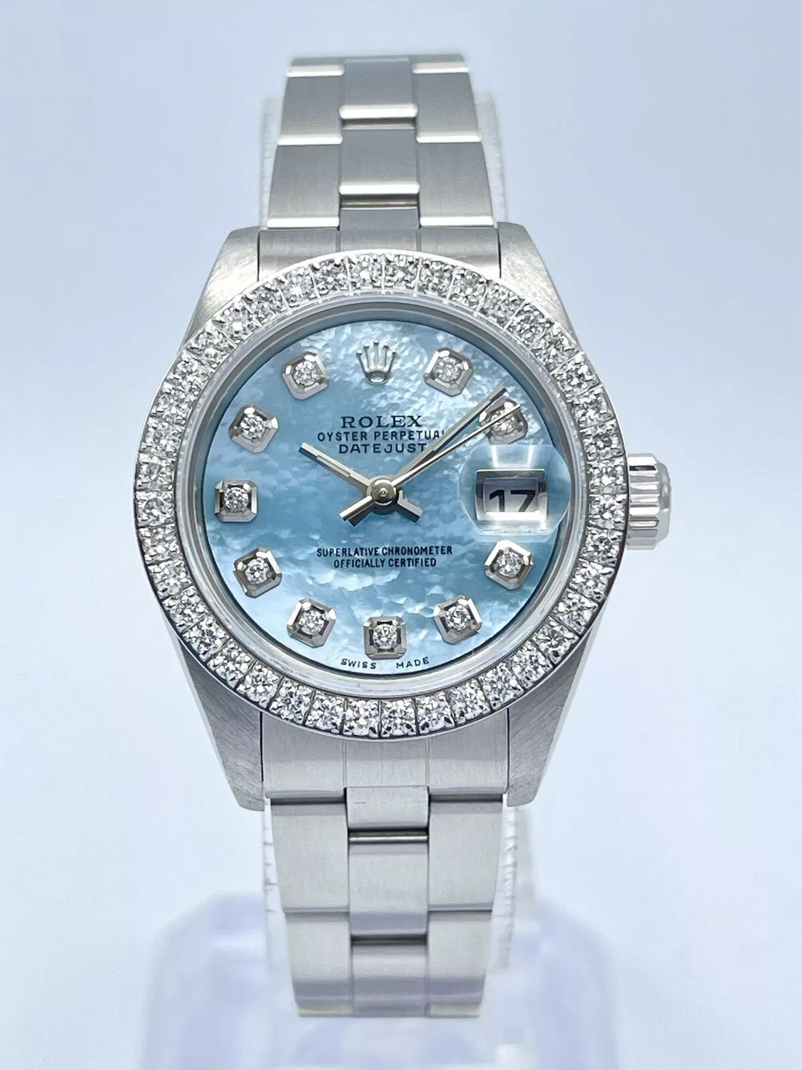 Rolex Datejust Ladies 26mm 79160 Blue MOP Diamond Dial Diamond Bezel Box Papers
