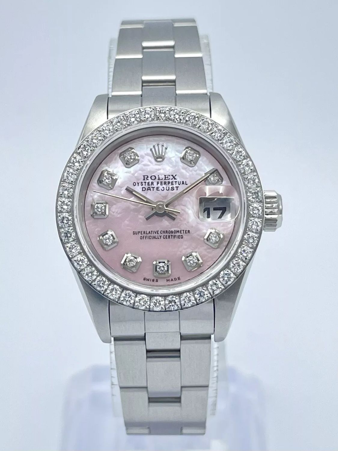 Rolex Datejust Ladies 26mm 69160 Pink MOP Diamond Dial Diamond Bezel Box Oyster