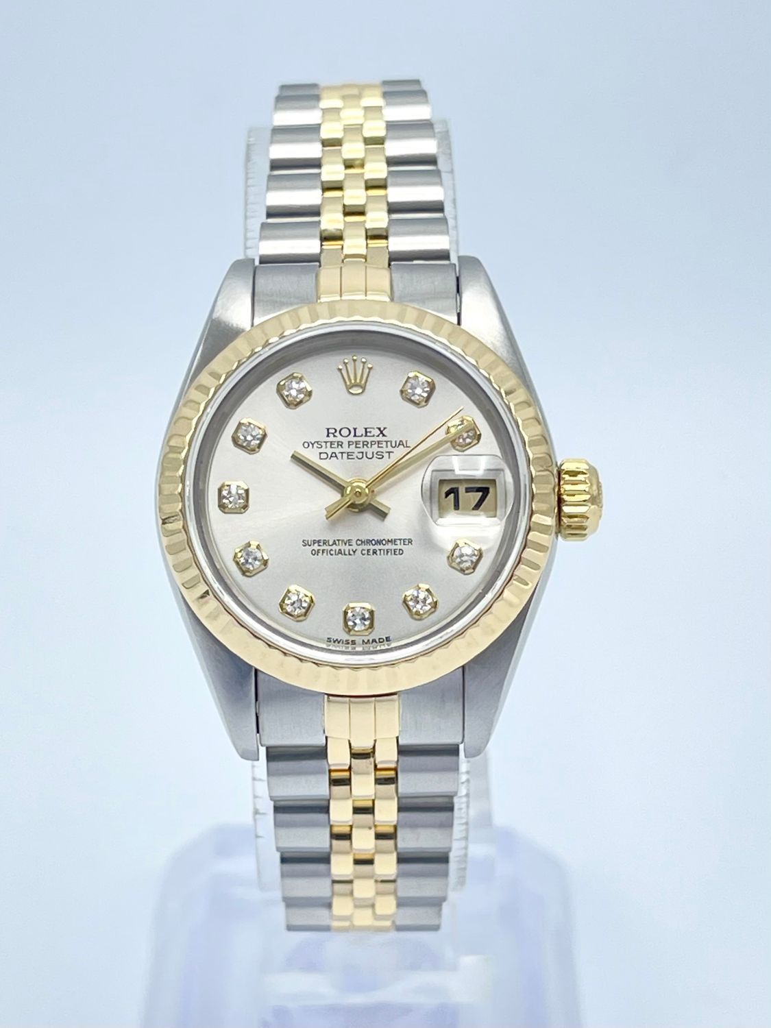 Ladies Rolex Datejust 26mm 69173 Silver Factory Diamond Dial Gold Jubilee Fluted