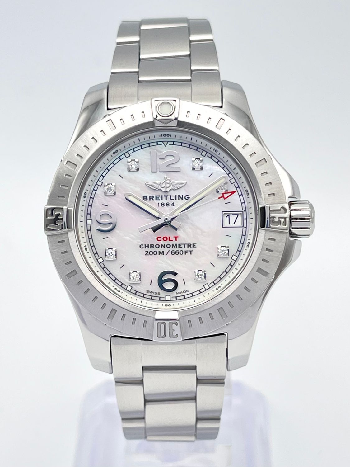 Ladies Breitling Colt Lady 33mm A77388 Mother of Pearl Diamond Dial Papers