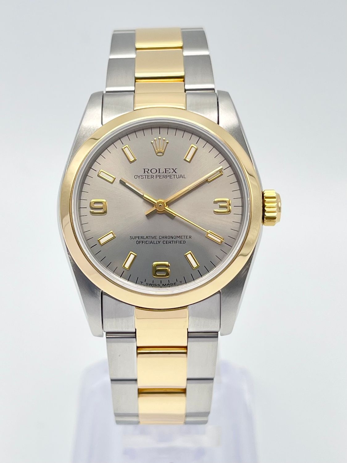 Rolex Oyster Perpetual 31mm 67483 Grey Slate Dial Smooth 18ct Yellow Gold