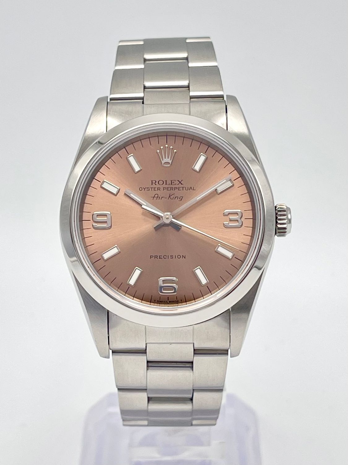 Rolex Air-King 14000 34mm Pink Arabic 3 6 9 Salmon Dial Smooth Bezel Box