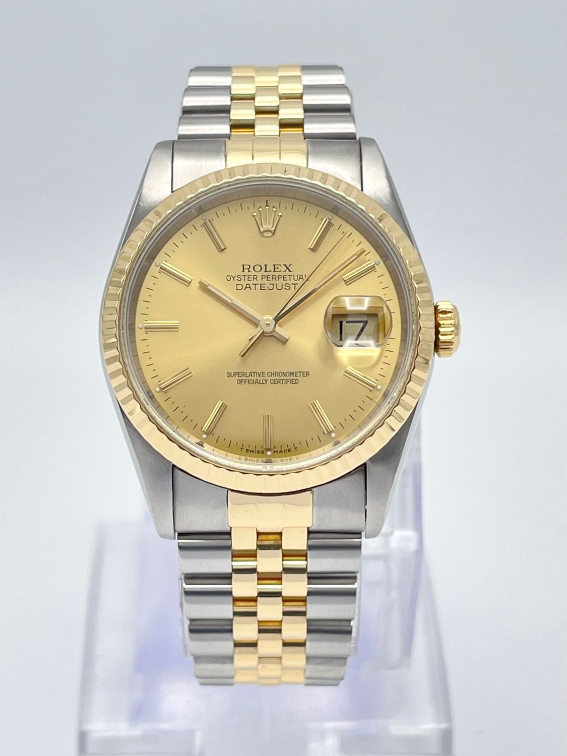 Rolex Datejust 36mm 16233 Champagne Dial Fluted 18ct Gold Jubilee Bracelet Box